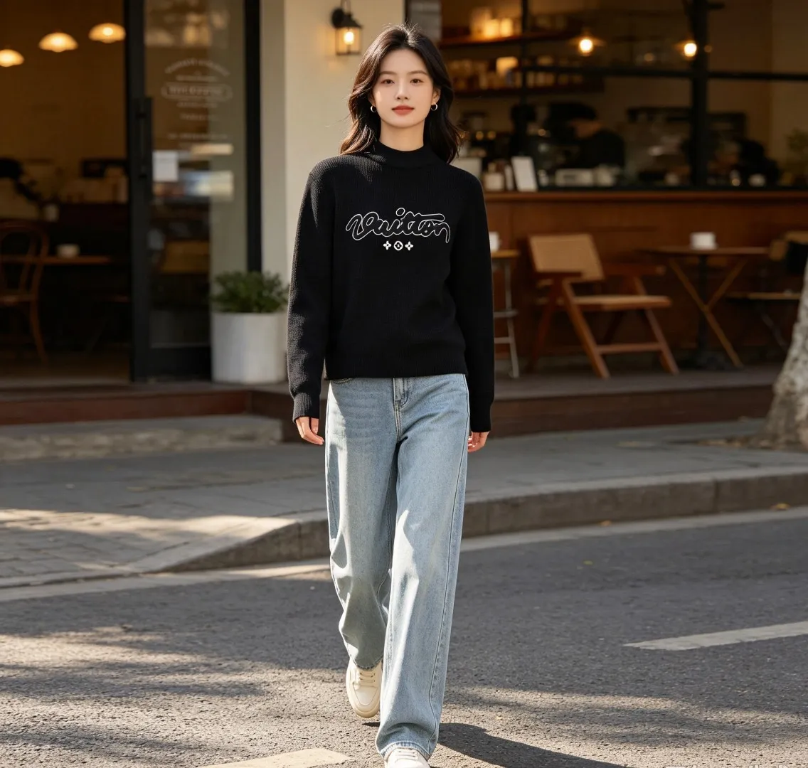 Louis Vuitton/Louis Vuitton signature flocked letter crew neck sweater